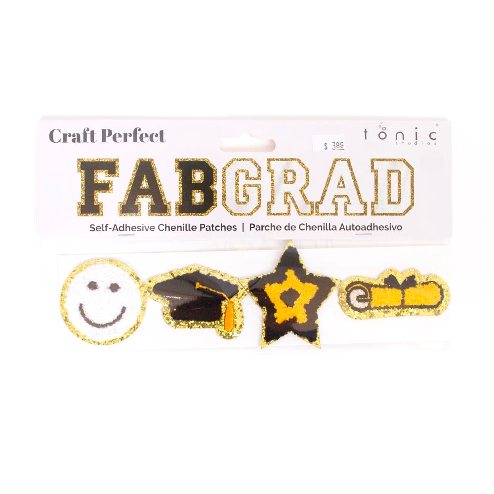 White, Craft Embellishments, Art & School, Craft Perfect, Grad Cap Decor, Chenille, Self Adhesive, Grad Symbols, Patch, 962201